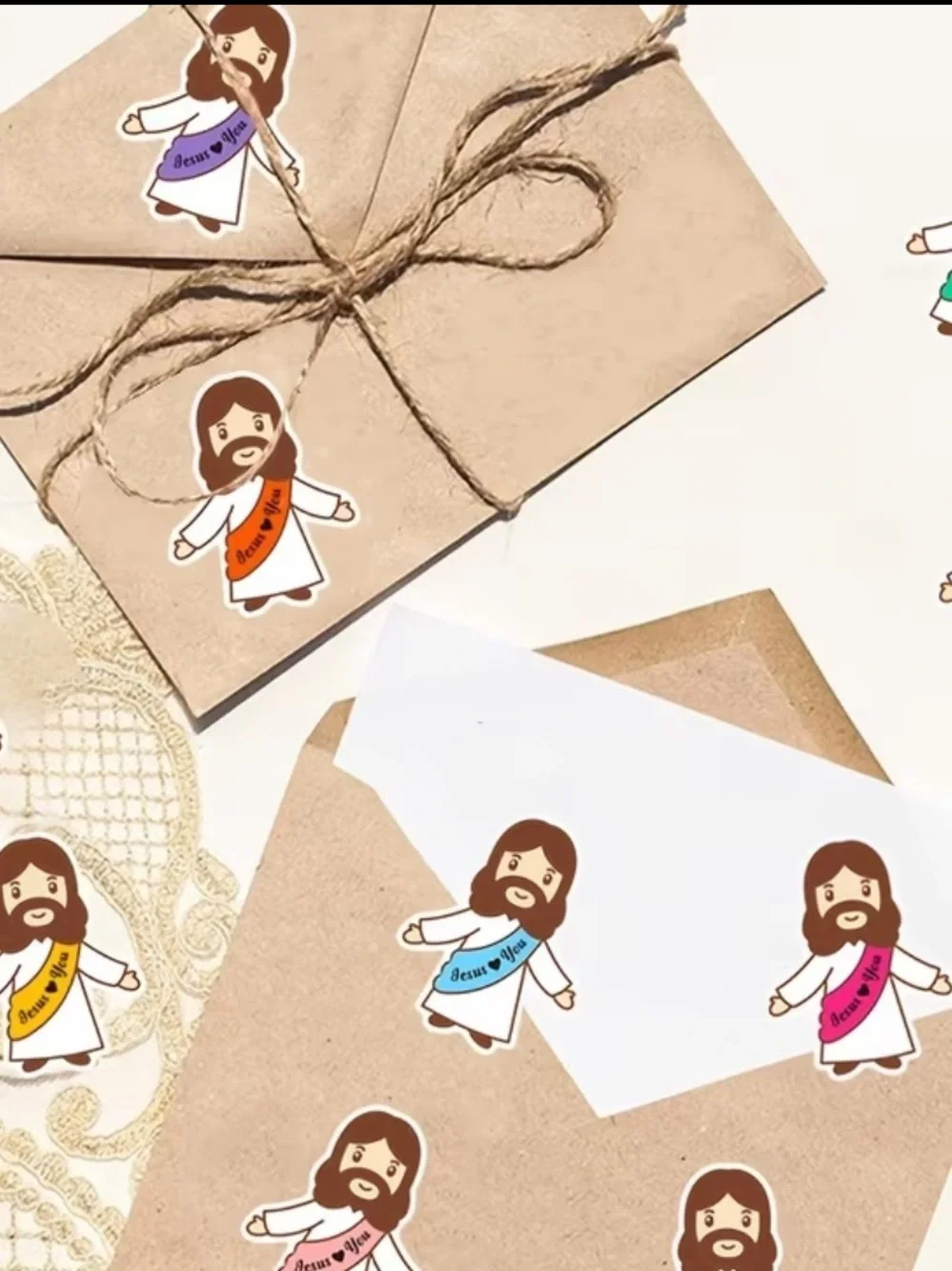 🆕 JESUS LOVES YOU: Religious Character Sticker Set of 50 - Multicolor